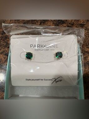 NWT - Park Lane Dark Green Crystal Stud Earrings in Gold-Tone